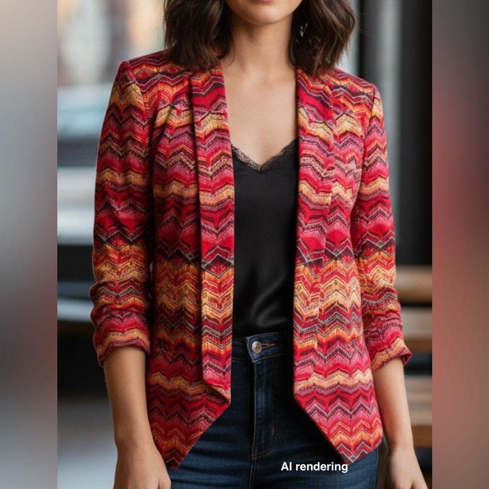 ELLA MOSS Orange Pink Yellow Multicolor Zig Zag Print Jacket | Large